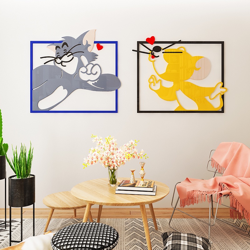 Tranh dán tường mica 3d decor khổ lớn tom và jerry tranh trang trí phòng cho bé trường mầm non Nhiều Size - EPeBen