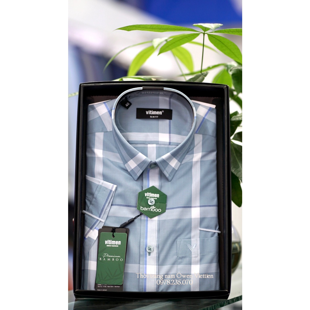 VITIMEN - Áo sơ mi ngắn tay Slimfit công sở chất sợi tre mới