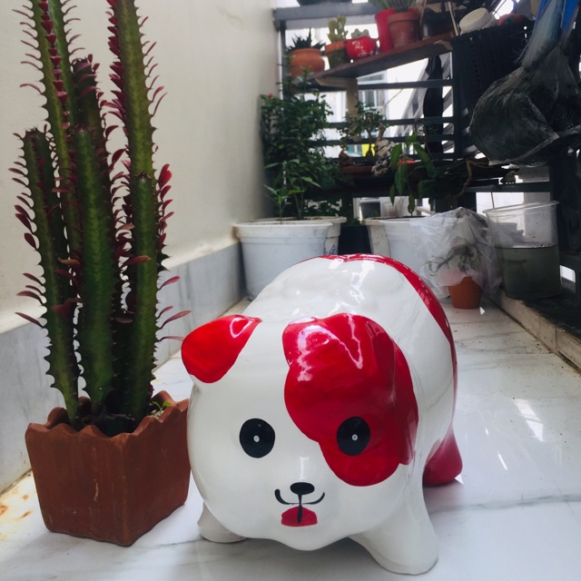 Heo đất handmade Chó 1 mắt đỏ size L