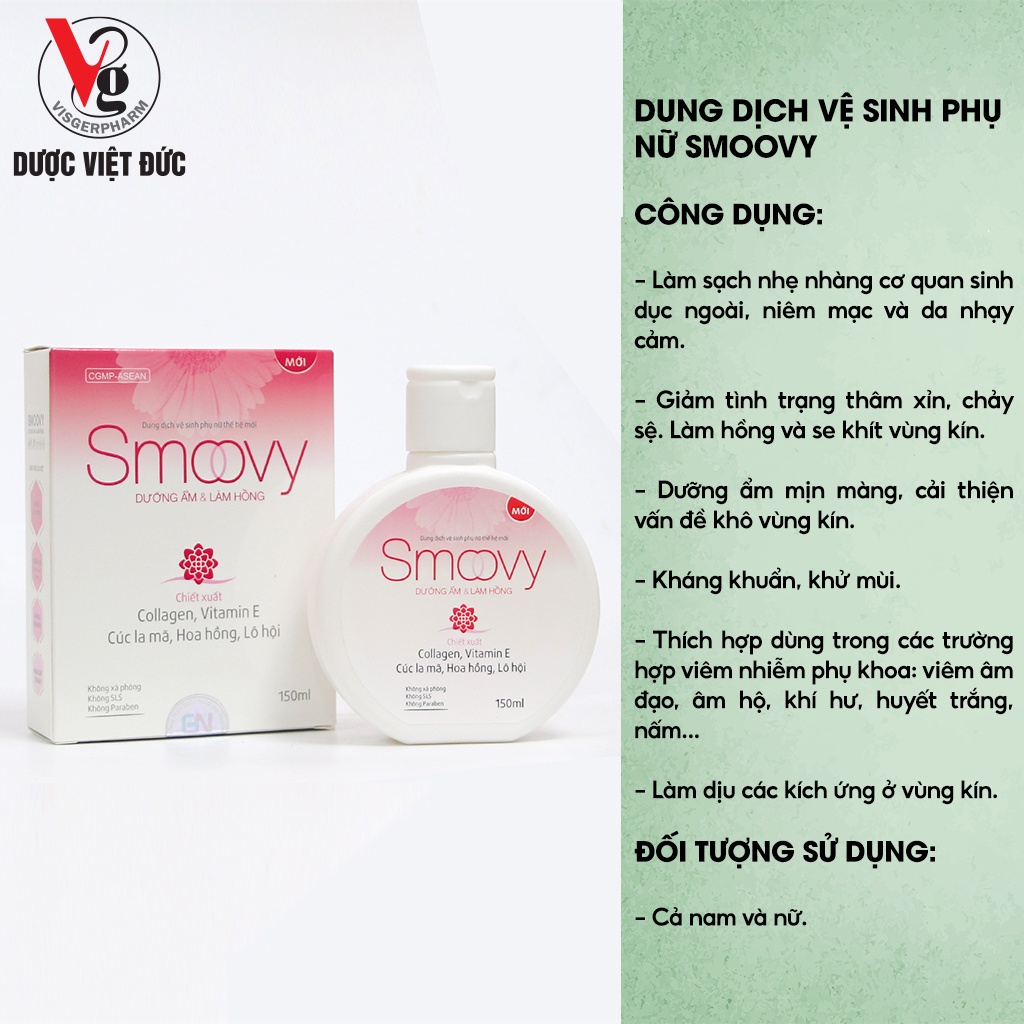 Dung dịch vệ sinh phụ nữ Smoovy dưỡng ẩm và làm hồng vùng kín dùng cho cả nam giới dung tích 150ml