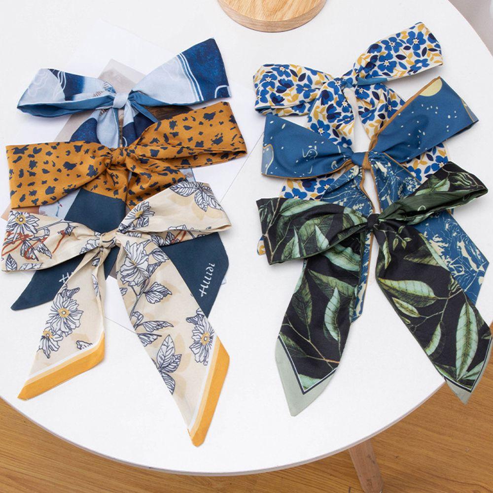 Set 2 Khăn Trùm Đầu Thắt Nơ In Họa Tiết Hoa Lá Ngọt Ngào Cho Nữ