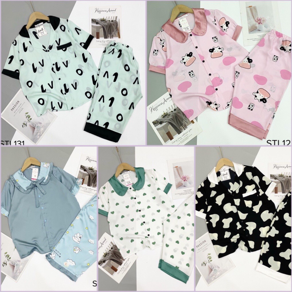 Bán Sỉ Lẻ SLL Bộ Pijama Lụa Satin Phối Hàn - Bộ Mặc Nhà Cộc Lửng Mềm Mát Thoải Mái - Hàng mới về