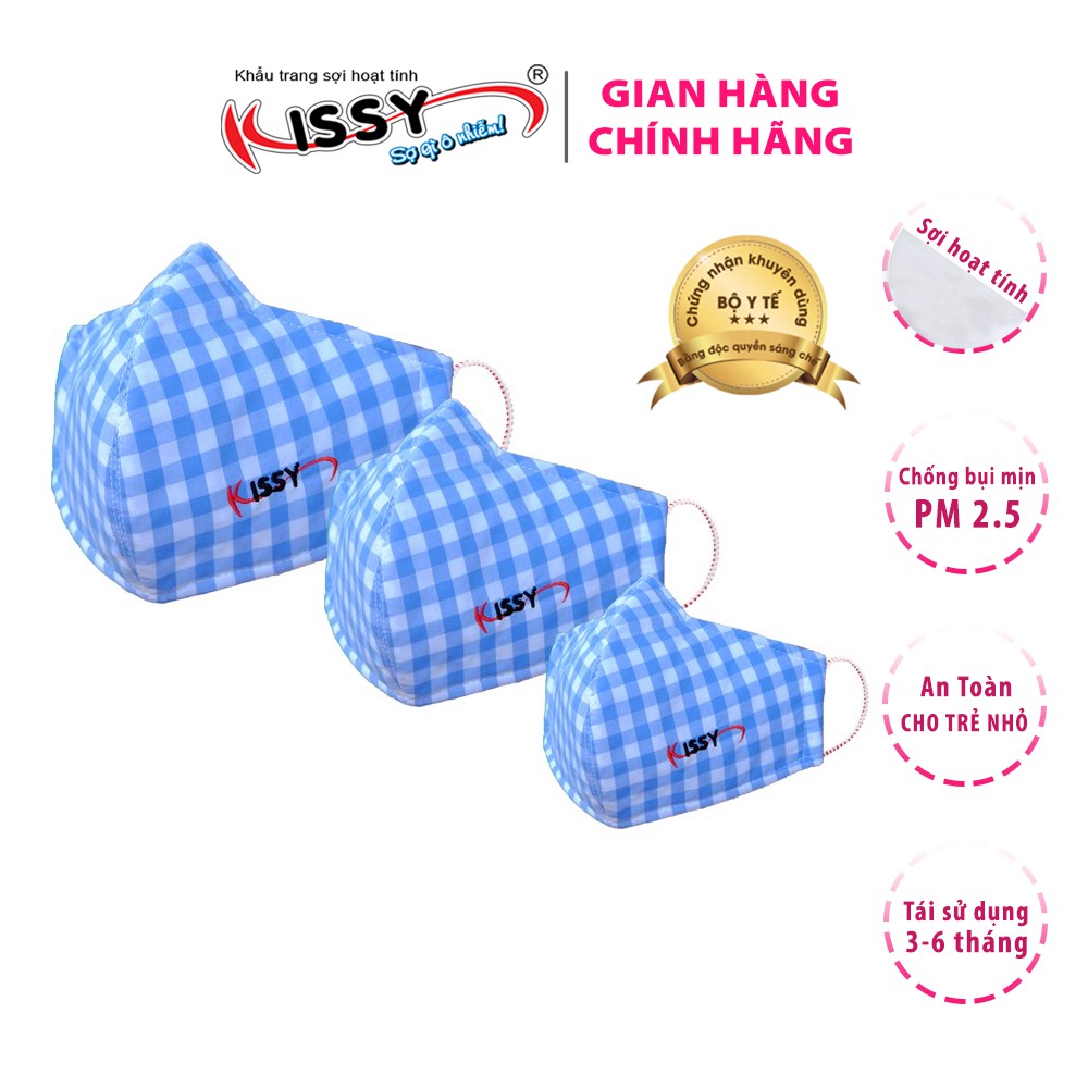 Combo khẩu trang Kissy gia đình cho 3 thành viên họa tiết caro phong cách, được chọn mẫu chọn size