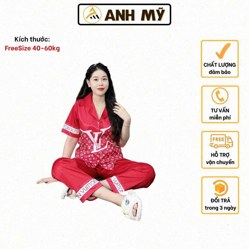 Đồ bộ nữ mặc nhà ANH MỸ pijama chất liệu lụa xước ánh kim thiết kế 5D cao cấp tay ngắn quần dài XUOCD - 05