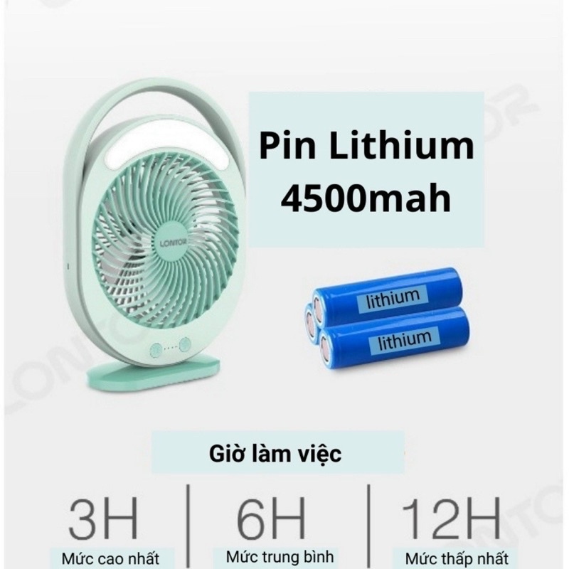 Quạt Tích Điện KM - F0336 Sạc USB Để Bàn Có Đèn LED Khả năng làm mát nhanh