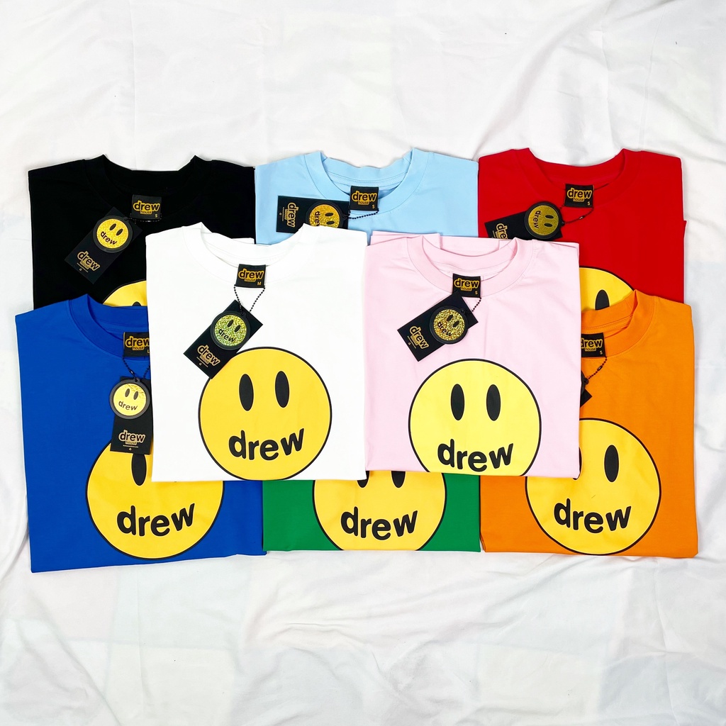 Áo thun unisex tay lỡ nam nữ, Drew House mặt cười Form rộng, chất Cotton, thời trang cá tính phong cách Hàn Quốc