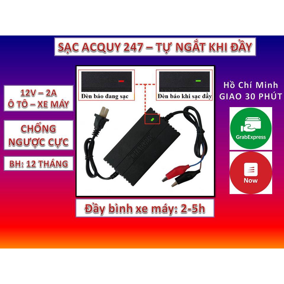 SẠC ACQUY XE MÁY, OTO THÔNG MINH TỰ NGẮT KHI ĐẦY 12V-2A