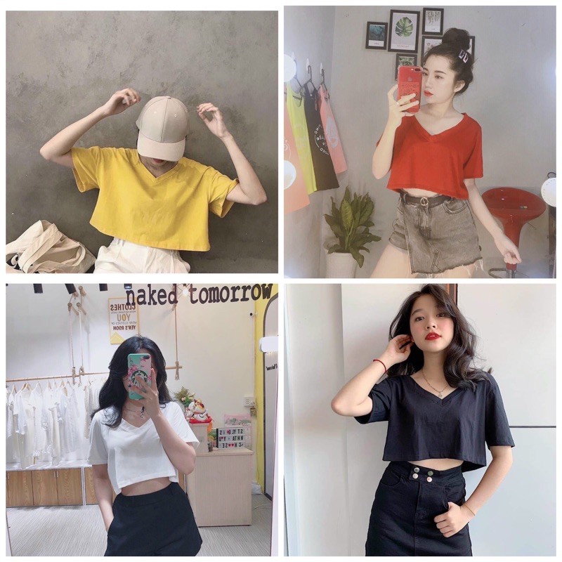 Áo Croptop cổ tim from rộng