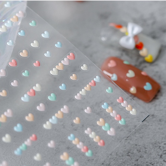 1 Tờ Miếng Dán Trang Trí Móng Tay Hình Trái Tim 3D Dễ Thương