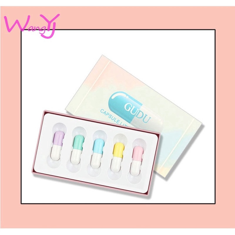 [Hàng mới về] Set 5 thỏi son môi thạch có dưỡng lâu trôi thiết kế vỏ dạng viên thuốc xinh xắn | BigBuy360 - bigbuy360.vn