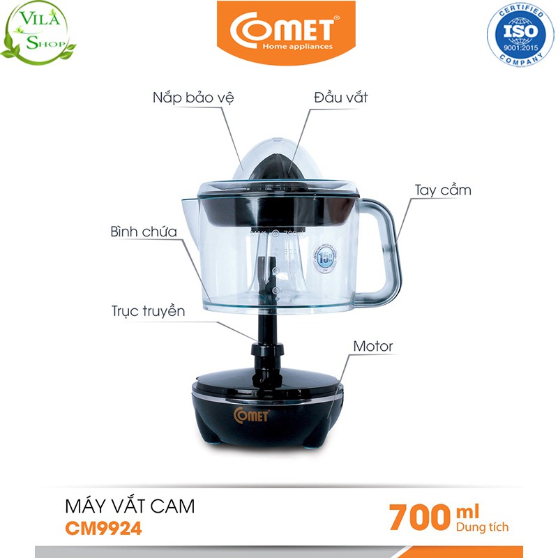 Máy Vắt Cam COMET - CM9924, Máy Vắt Cam Nhựa ÁS Cao Cấp Trong Suốt Kháng Khuẩn Khử Mùi, Tính Năng An Toàn Tối Ưu