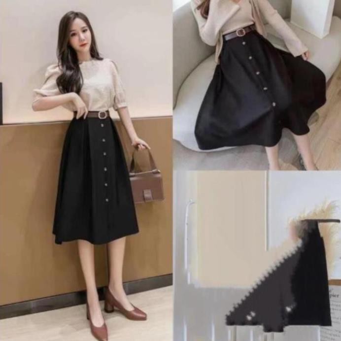[Hàng mới về] Chân váy dài, chân váy công sở, chân váy qua gối đính 5 cúc hàng mới dễ dàng phối đồ | BigBuy360 - bigbuy360.vn
