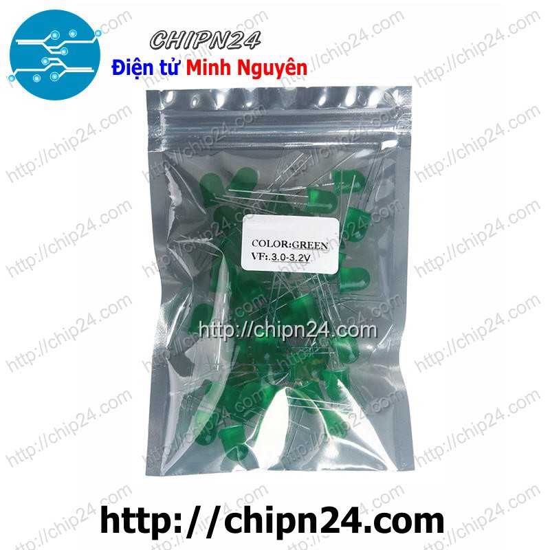 [10 CON] (TK1) Led 8mm Vỏ đục ra XANH LÁ