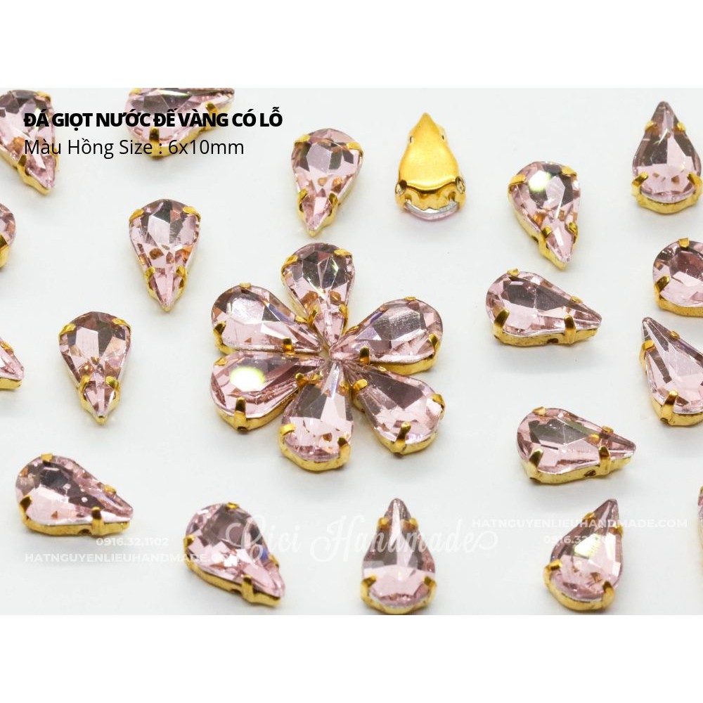 Set 10 hạt đá giọt nước nhọn đế vàng 6x10mm Cici Handmade chuyên hạt đá hạt pha lê hạt cườm hạt trang sức tự làm