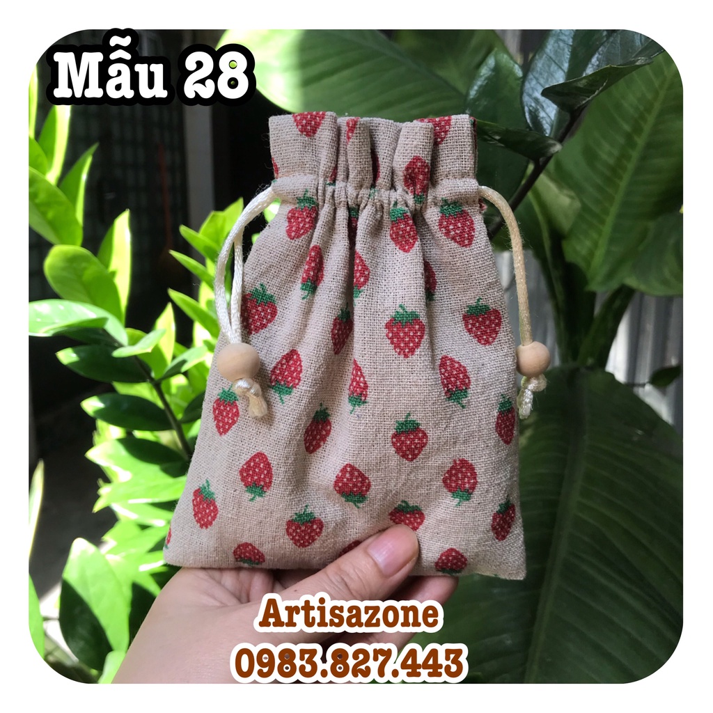 Túi vải dây rút họa tiết mini, kích thước: 12cmx15cm (Vải canvas) - 01 chiếc - (Đọc kỹ mô tả sản phẩm)