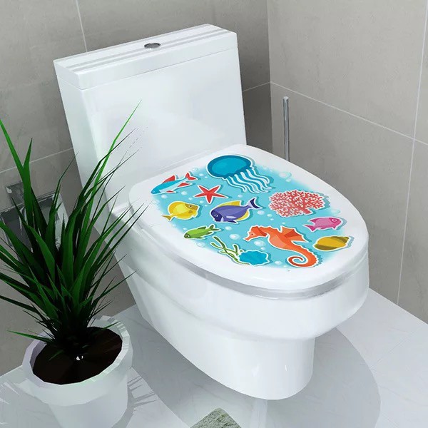Decal dán Toilet - Họa Tiết động vật Biển đại dương