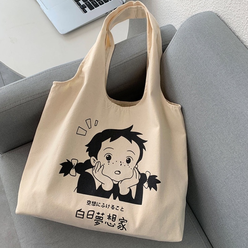 Túi xách tay bằng vải canvas cỡ lớn thiết kế thời trang dành cho nữ sinh