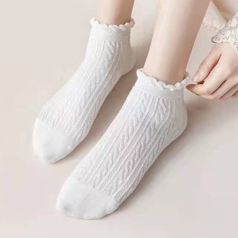 Vớ cotton nữ ECMLN thoáng khí màu trơn đơn giản thời trang