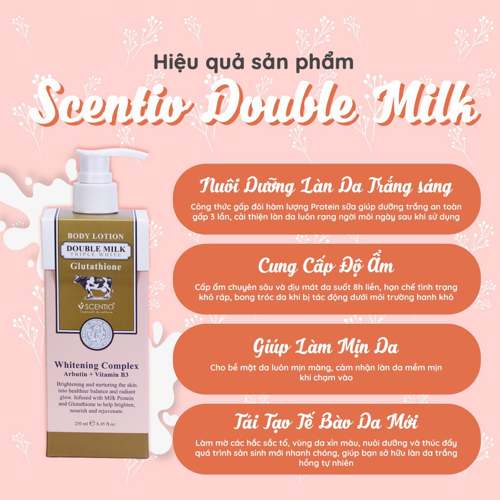 Body Lotion dưỡng thể trắng sáng da Beauty Buffet Scentio Double Milk 250ml