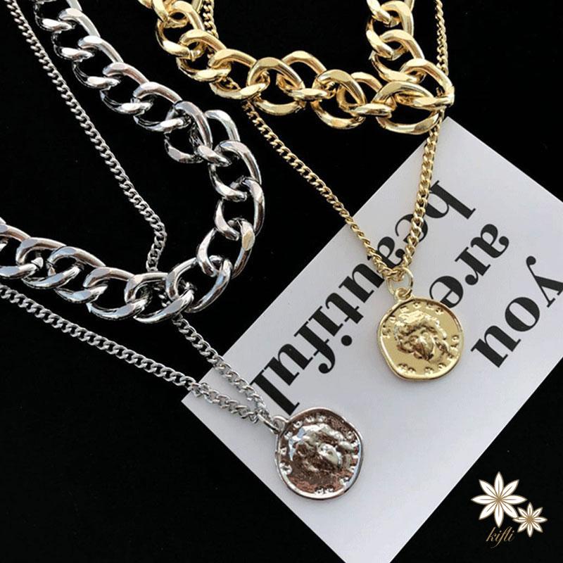 Vòng cổ Sợi Xích Dày Hai Lớp Mặt Hình Chân Dung Cổ Điển Thời Trang