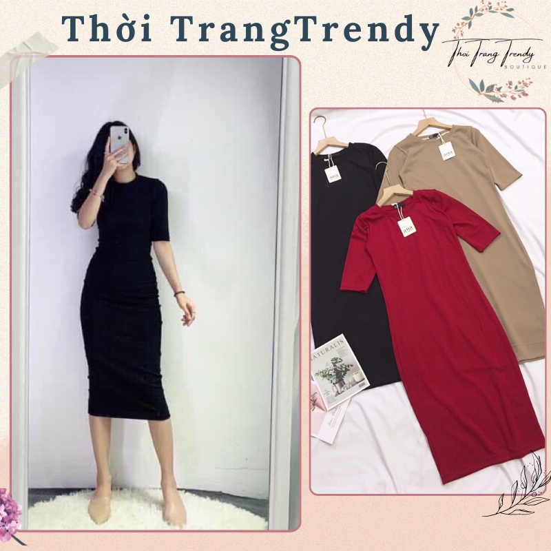 Váy Body Len Thun Tăm Nữ Tay Lỡ Dáng Dài Co Dãn DV-0043-Thời TrangTrendy