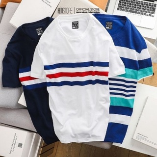 | Satoshi | Áo thun nam SATS80 sọc ngang trước ngực tay ngắn cổ tròn cotton thun giãn nhẹ, nhiều màu