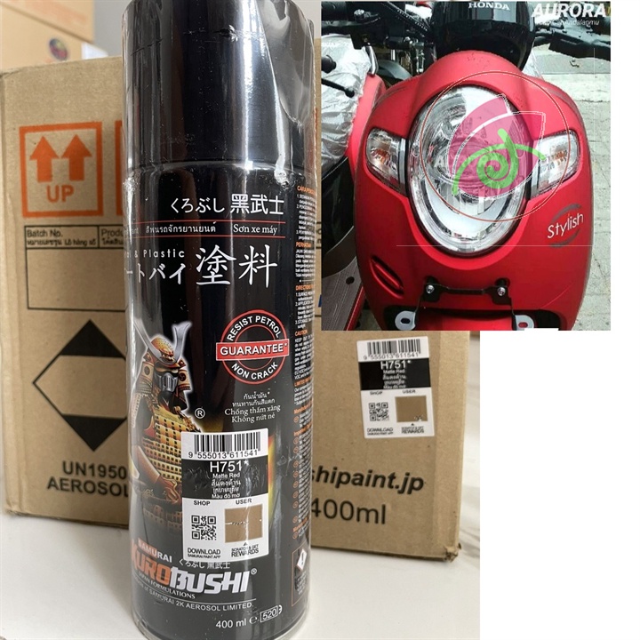 Sơn xịt SAMURAI H751 - màu ĐỎ MỜ (cần sơn trên nền màu Bạc) (400ml)