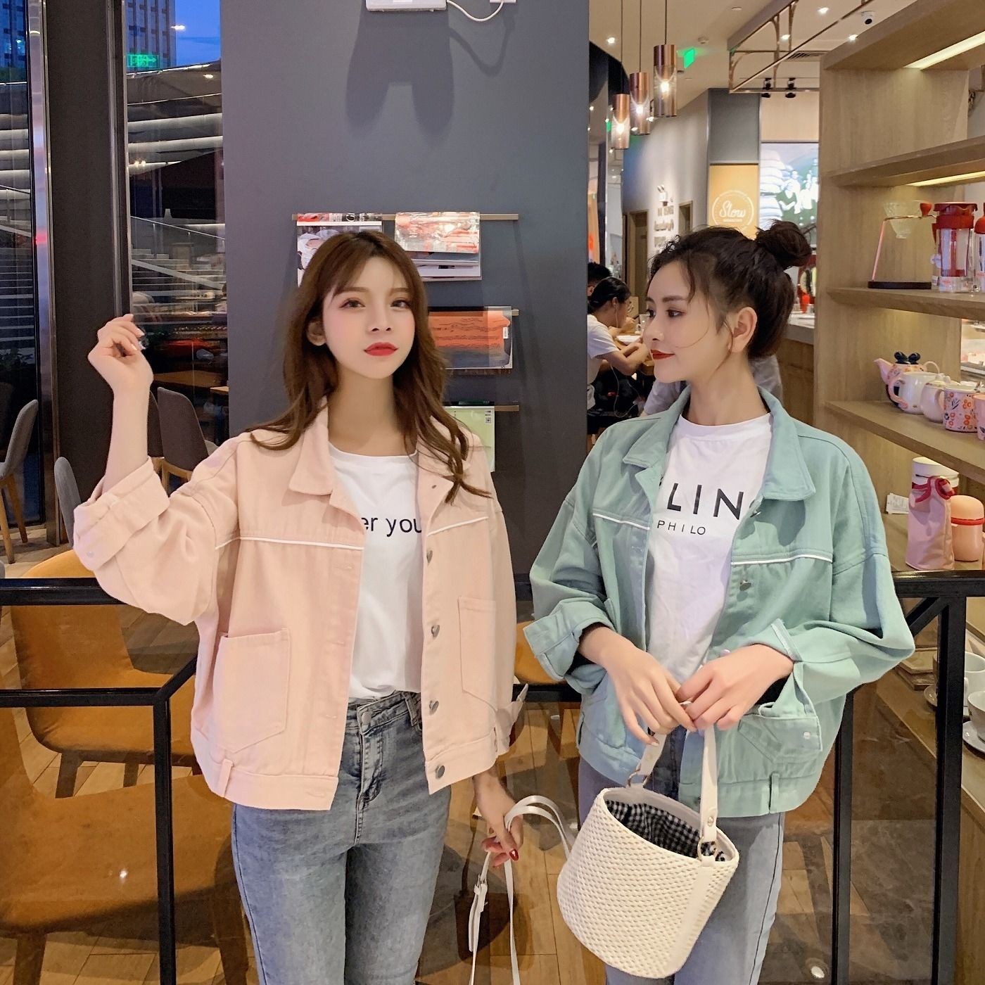 ❥ Áo Khoác Denim Tay Dài Dáng Rộng Phong Cách Hàn Quốc Thời Trang Mùa Thu 2021 Cho Nữ