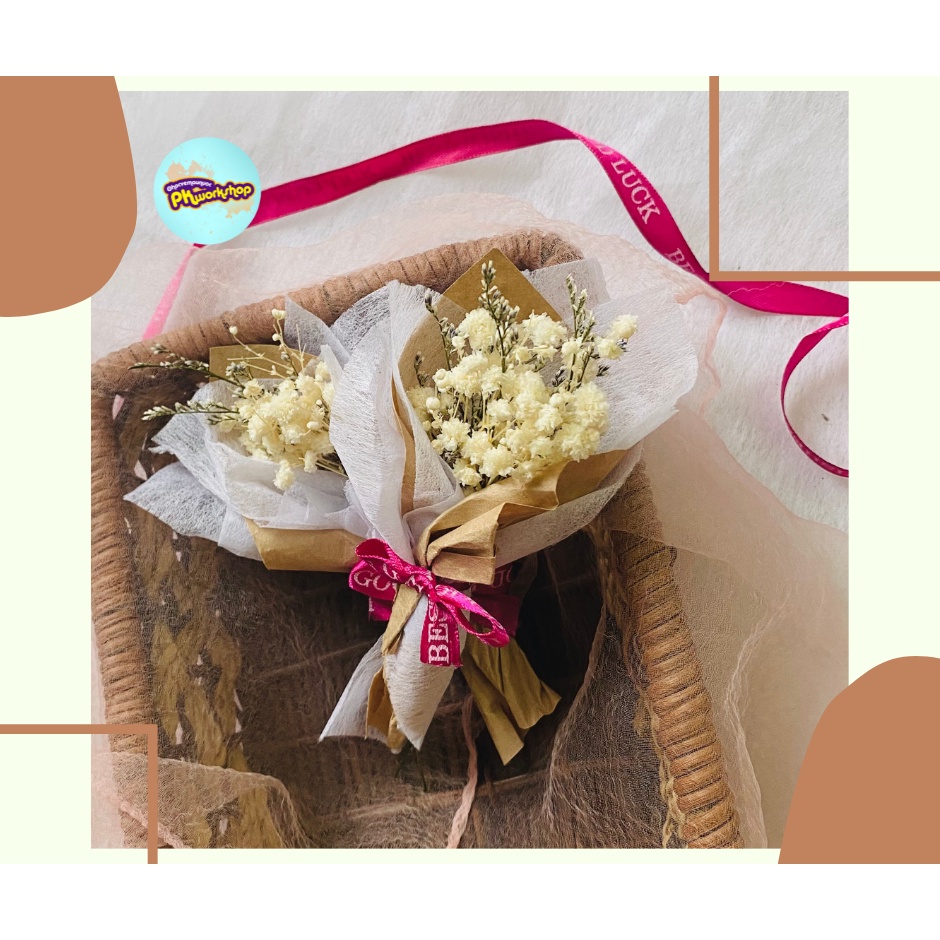 Bó hoa khô mini trang trí, decor, tone hồng