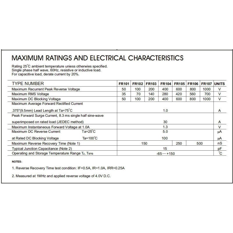 Diode xung FR107 1A-1000V / Diot FR107 1A / DO-41 /  Schottky Rectifier Diode 1A-1000V / Linh Kiện Điện Tử