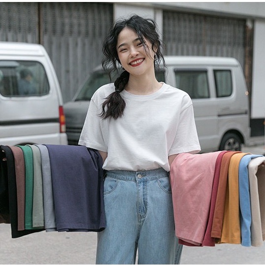 Áo thun nam nữ unisex cotton khô trơn tay lỡ cổ tròn cotton nhiều màu phom rộng oversize local brand Cheapy kèm ảnh thật