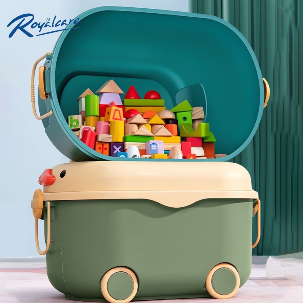 Thùng đựng đồ chơi cho bé loại to kiêm mặt lắp ghép lego tiện lợi có bánh xe hình chú vịt Royalcare