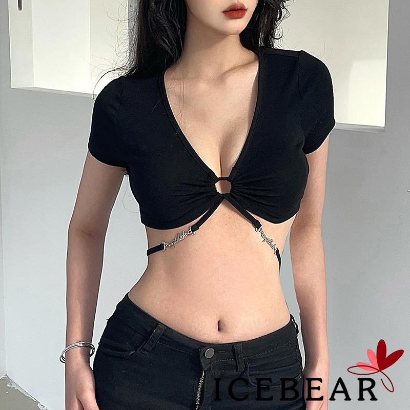 Áo Kiểu Tay Ngắn Cổ Chữ V Màu Trơn Thời Trang Dành Cho Nữ