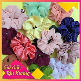 Dây chun buộc tóc Scrunchies cỡ lớn phối lưới màu trơn co giãn xinh xắn