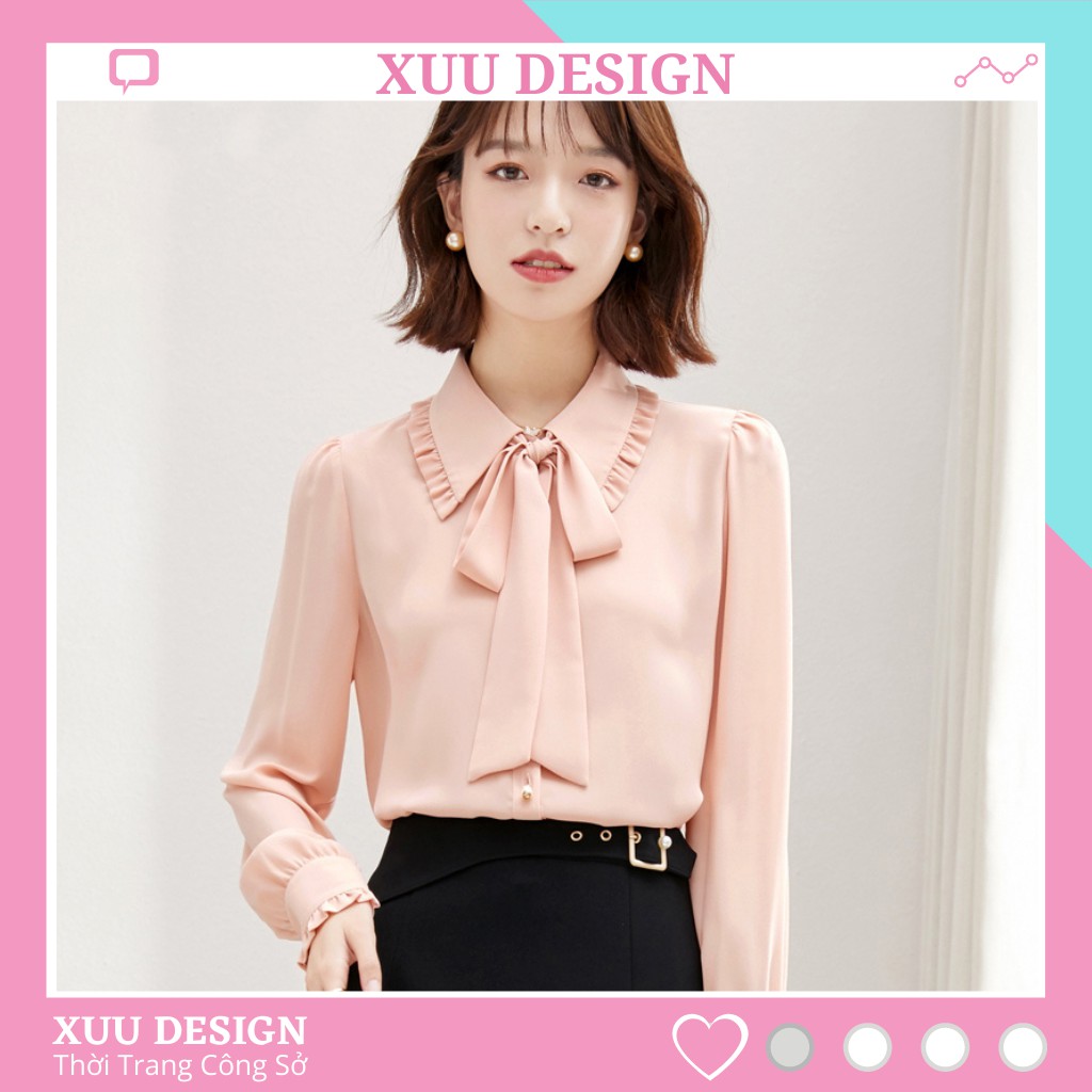 Áo Sơ Mi Nữ Thắt Nơ Xuu Design 💖 Freeship, Ảnh Thật💖 Sơ mi kiểu Nữ Chất Vải Đẹp Xu03 Hồng Nhạt | BigBuy360 - bigbuy360.vn