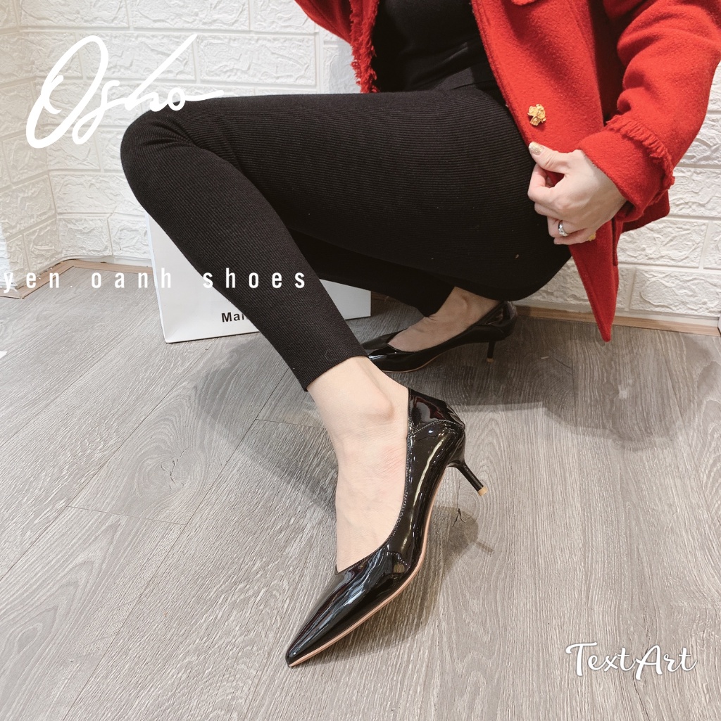 Giày Cao Gót Nữ Cao Cấp OSHO Đế Nhọn Mũi Nhọn, Cao 5cm Chất Da PU Bóng Mềm Dễ Vệ Sinh 022-25