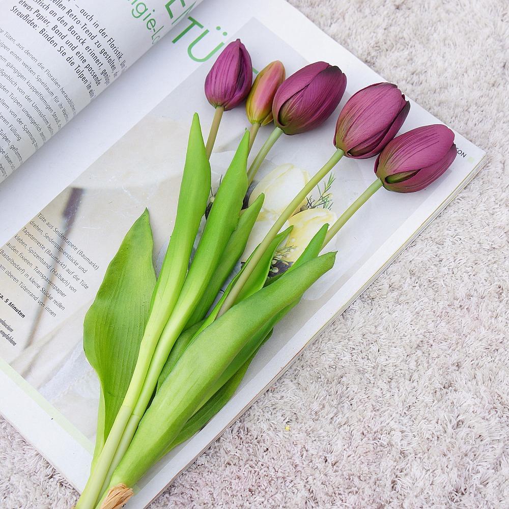 PATRICIA Set 5 Bông Hoa Tulip Nhân Tạo Bằng Silicon Mềm Mại Trang Trí Tiệc Cưới