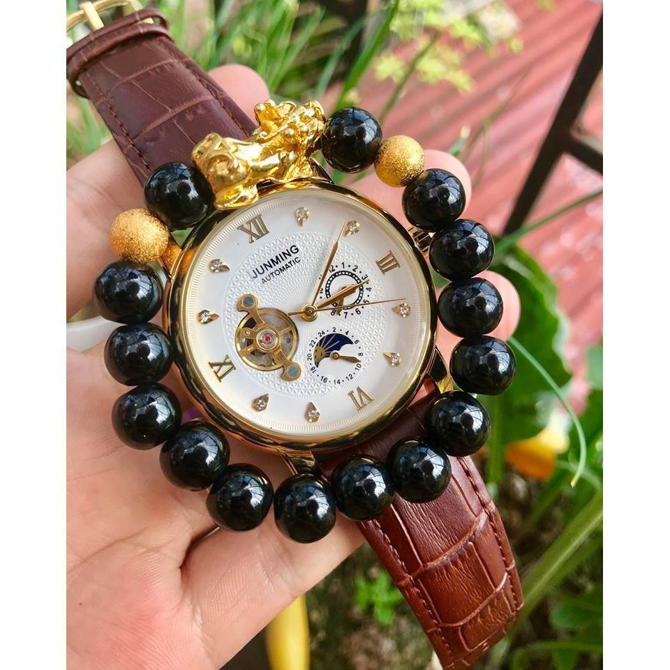 ĐỒNG HỒ CƠ NAM AUTOMATIC CHÍNH HÃNG JUNMING DÂY DA CAO CẤP TẶNG KÈM VÒNG ĐEO TAY TỲ HƯU (ẢNH THẬT 100%) | BigBuy360 - bigbuy360.vn