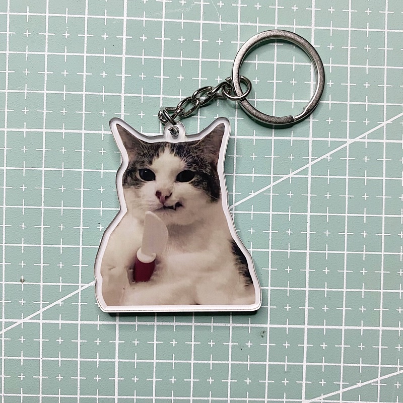 Móc khóa mica in hình mèo meme cute, giận dữ, đáng yêu, bựa