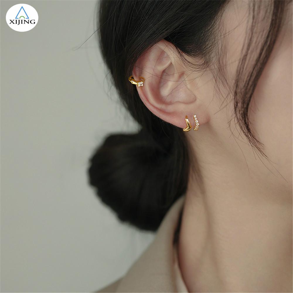 Khuyên tai có ba kiểu dáng tùy chọn thiết kế đơn giản thời trang xinh xắn cho nữ