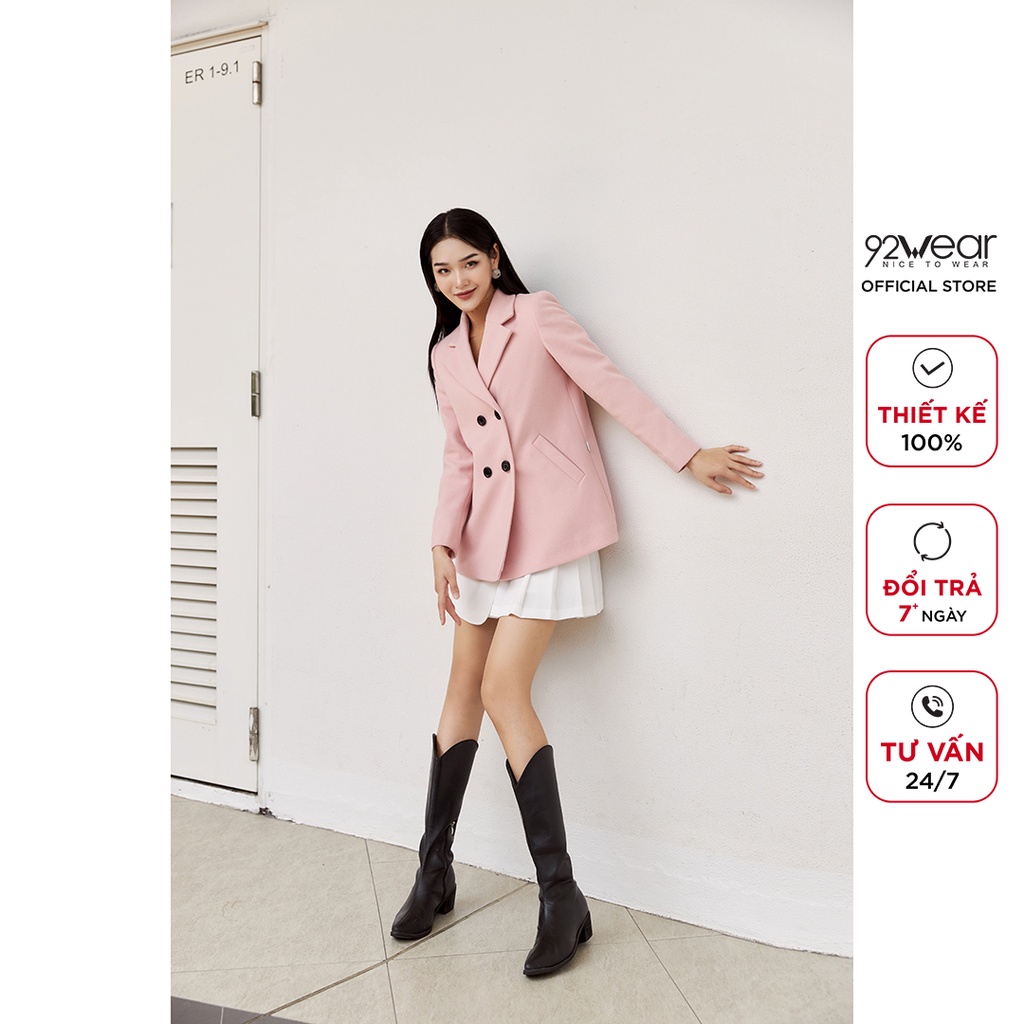 Áo khoác dạ nữ dài tay 2 hàng cúc KDA0973 92WEAR