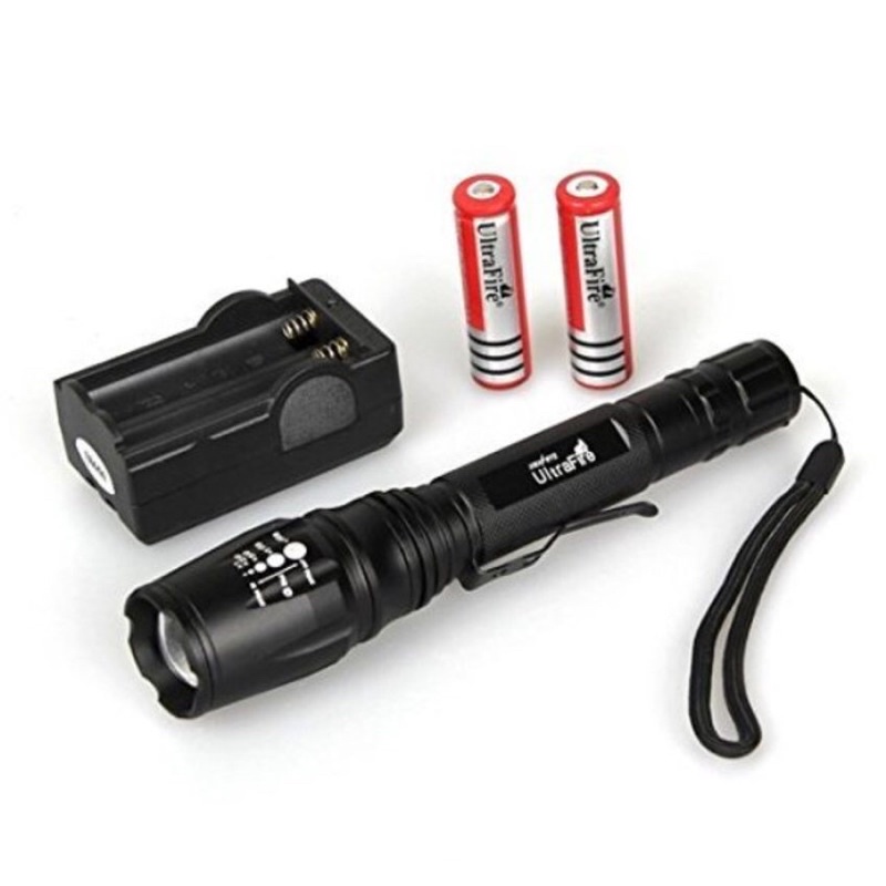 Đèn pin sạc siêu sáng UltraFire T600 dùng 2 pin 18650. Bộ (gồm đèn+pin+sạc+hộp)