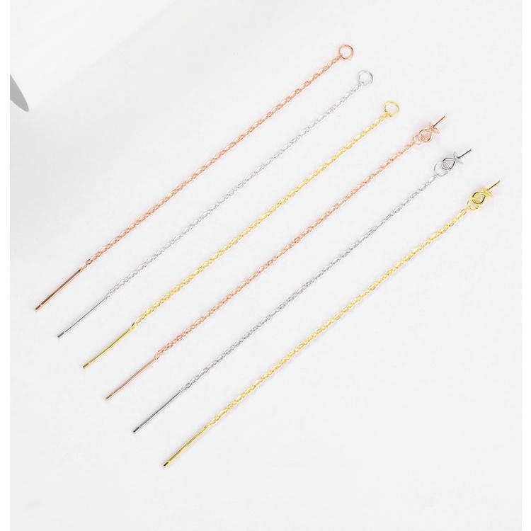 [B7T1] Phụ kiện trang sức (DIY) - Cặp (2) bông tai bạc trống hạt kiểu thả tự do điều chỉnh 2 chiều