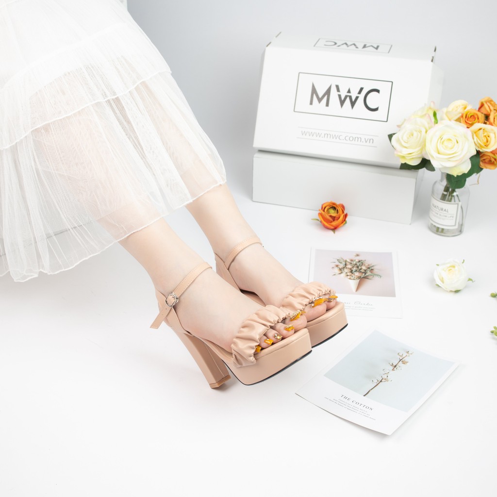 GIÀY CAO GÓT NỮ MWC - CAO GÓT ĐẾ ĐÚP GÓT VUÔNG 12CM - QUAI NGANG THIẾT KẾ NHÚN SIÊU XINH TÔN DÁNG - NUCG- 3918