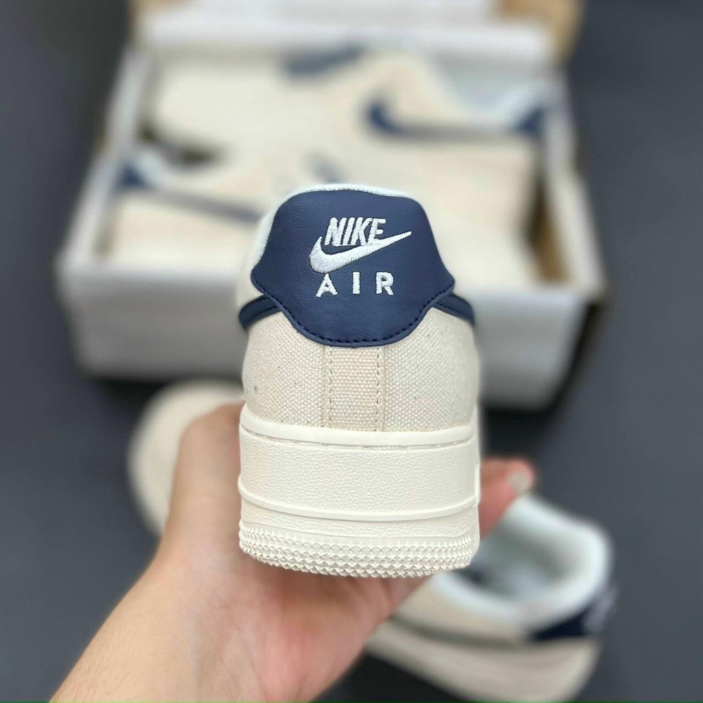 GIÀY AIR FORCE 1 CANVAS NAVY, AF1 Vải Kem Sữa Hót trend, Giầy thể thao AF1 kem vạch xanh than Full kiện