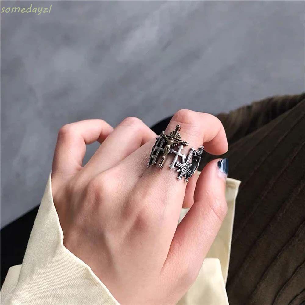 Nhẫn hở mạ bạch kim nhiều màu sắc phong cách gothic cổ điển độc đáo cho nữ