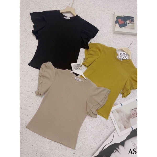 áo len tay bèo kéo cổ tròn màu đen - be - vàng