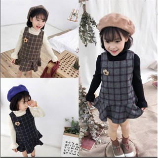 Váy yếm dạ kẻ phong cách Hàn Quốc cho gái yêu