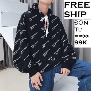 Áo hoodie nỉ nam nữ in chữ màu đen form rộng unisex