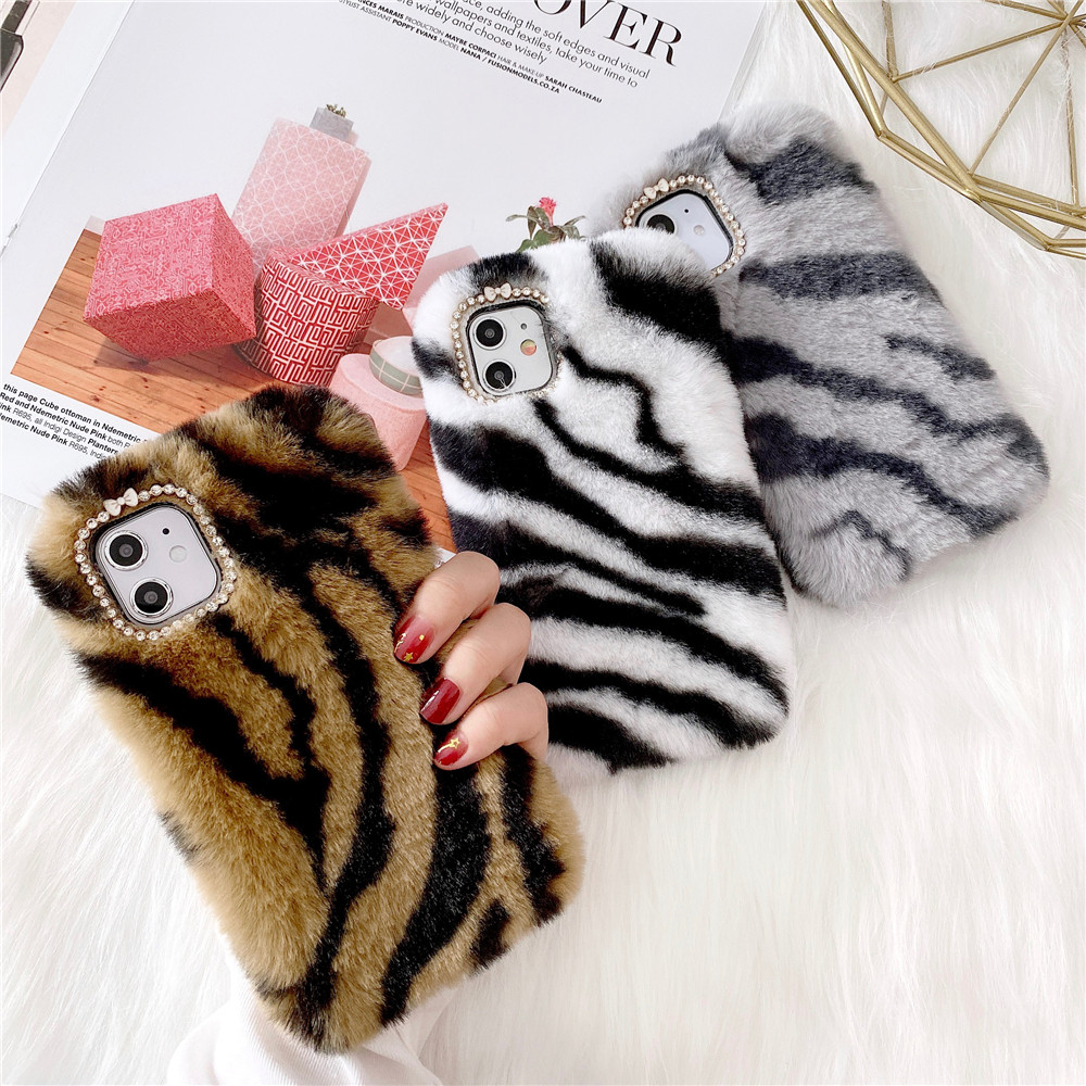 Fashion Leopard Print Plush Casing for iPhone 11 Pro Max SE2 X XS Max XR 7 8 6 6s Plus Case TPU Solicone Drop Protection Leather Cover